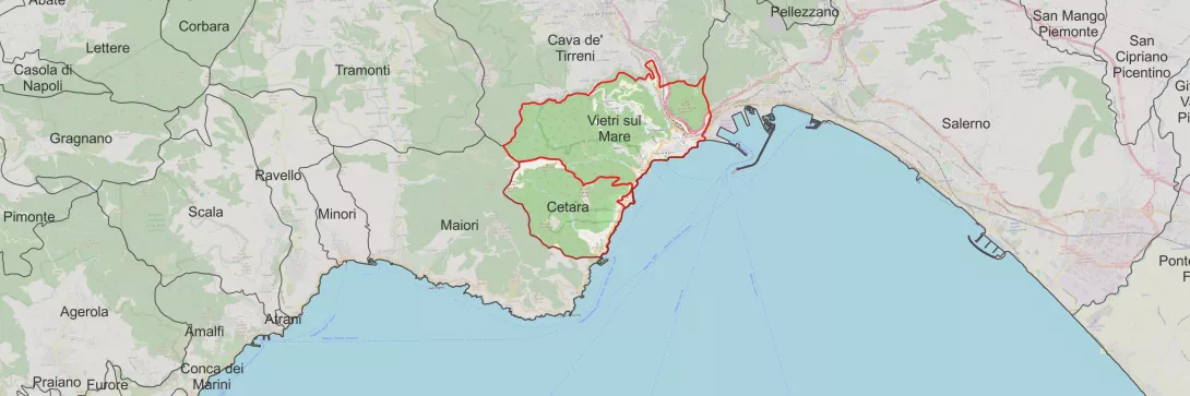 mappa con evidenza su vietri sul mare e cetara